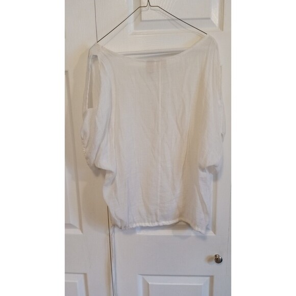 Mudd white 3/4 Sleeve beaded swoop neck gathered hem bottom blouse - Picture 3 of 6